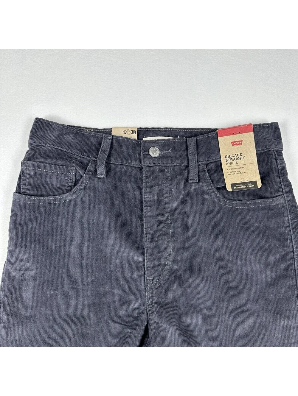 Levi's Ribcage Straight Ankle Corduroy Pants Grey Women's 28x27, NEW WITH TAGS